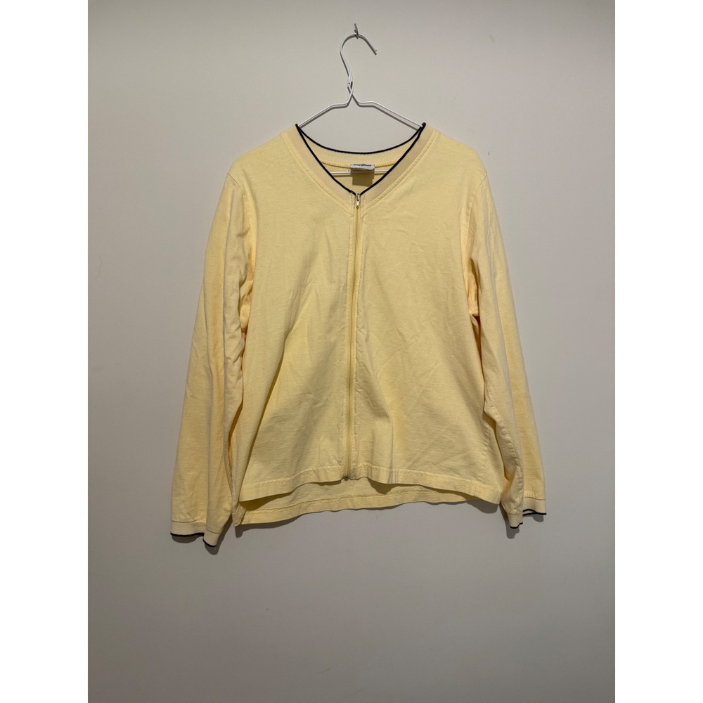 Action Sportswear Womens Large Yellow Zip Up V-Neck Long Sleeve Cotton Top Navy